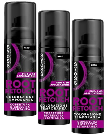 Syoss Root Retouch Colorazione Temporanea Spray Nero 120ml, Ritocco capelli bianchi e ricrescita capelli resistente a pioggia e sudore, Fino a 40 applicazioni (Confezione da 3)