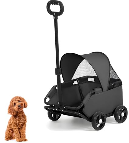 Tragbarer faltbarer Haustier-Kinderwagen für kleine Hunde und Katzen, leichter Reise-Kinderwagen mit Markise und 360° drehbarem Griff für Spaziergänge im Freien