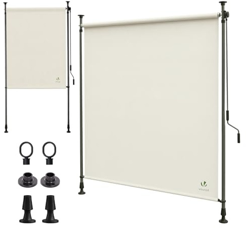 VOUNOT® Klemmmarkise Senkrechtmarkise 200x310 cm, Vertikalmarkise mit Handkurbel ohne Bohren, Ausziehbar Sichtschutz für Balkon, Garten & Terrasse, UV-Schutz & Wasserfest, Beige