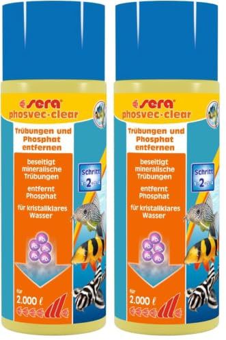 sera phosvec-Clear 500 ml | Entfernt Sofort Trübungen & Phosphat im Aquarium | Gegen Algen & Schmutz | Für Kristallklares Aquarienwasser | Wasseraufbereiter Süßwasser & Meerwasser (Packung mit 2)