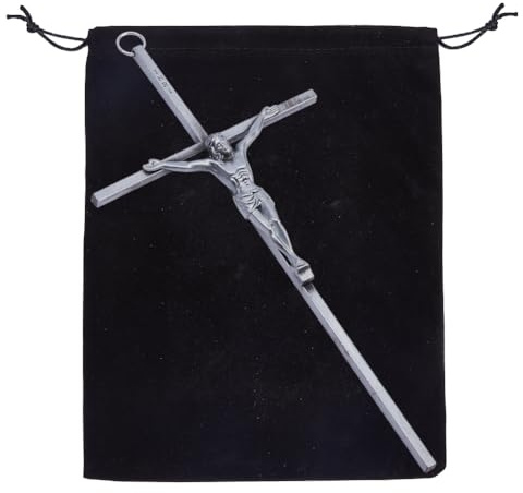 DICOSMETIC Wandkreuz Kreuzigung Wandkreuz Schlankes Metall Katholisches Kreuz Mit Jesus & INRI 26.5cm (10.43in) Langes Metallkreuz Für Heimdekoration Antik Silber