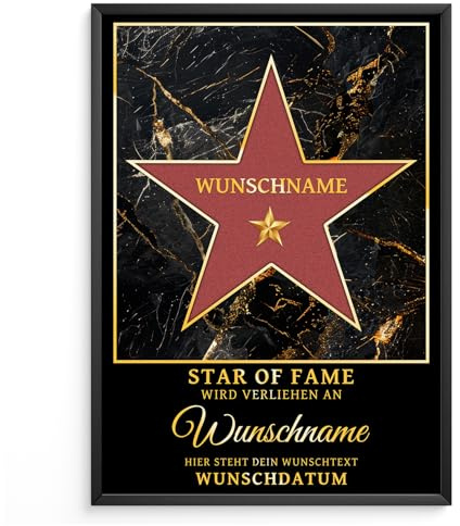 Tigerlino Personalisiertes Star of Fame Poster – Hollywood Stern mit Name – Wunschtext & Datum – Geschenkidee Geburtstag, Jubiläum, Auszeichnung