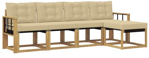 vidaXL Outdoor-Sofagarnitur mit Kissen 5 pcs Weiß und Beige, Gartenmöbel, modernes, langlebiges Outdoor-Sofa, Eckset für Terrasse, Bequeme Lounge und Sitzgelegenheit