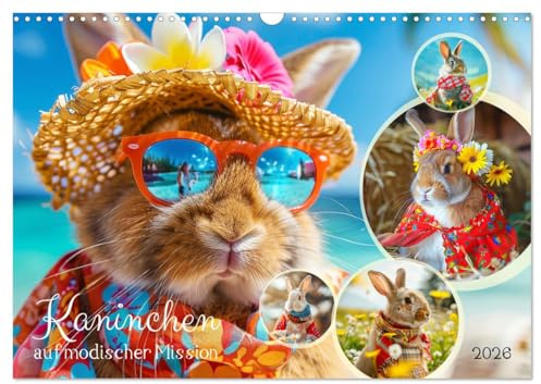 Kaninchen auf modischer Mission (Wandkalender 2026 DIN A3 quer), CALVENDO Monatskalender: Die modische und flauschige Welt der Häschen (CALVENDO Tiere)