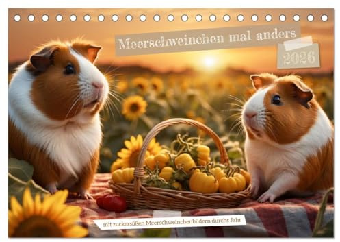 Meerschweinchen mal anders! (Tischkalender 2026 DIN A5 quer), CALVENDO Monatskalender: Mit zuckersüßen Meerschweinchenbildern durchs Jahr. (CALVENDO Tiere)
