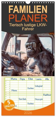 Familienplaner 2026 - Tierisch lustige LKW-Fahrer mit 5 Spalten (Wandkalender, 21 cm x 45 cm), CALVENDO: Ein Muss für alle LKW und Trucker Fahrer, ... den Tag starten wollen (CALVENDO Mobilitaet)
