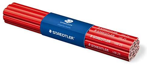 STAEDTLER Zimmermann Bleistift, oval-achtkant, Härtegrad medium, Strichbreite von 1 – 2 mm, ungespitzt, 240 mm lang, hohe Qualität, ideal für Industrie und Handwerk, 12 Bleistifte, 148 25