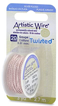 Artistic Wire, 20 Gauge / .81 mm Silver Plated Tarnish Resistant Colored Copper Craft Wire, Round Twist, Silver Plated Rose Gold Color, 3 yd / 2.7 m
