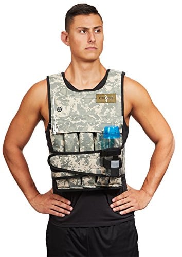 CROSS101 Chaleco con Peso Ajustable, 40 Libras (Camuflaje) con Bolsillo para teléfono y Soporte para Botella de Agua
