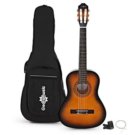 3/4 Classical Guitar Pack, Sunburst, by Gear4music | For younger beginners just starting out, warm nylon string tone, gig bag/tuner/strings included