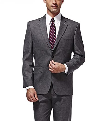 J.M. Haggar Men's Premium Performance Stretch Stria 2-Button Suit Separate Coat, Dark Heather Grey, 40R
