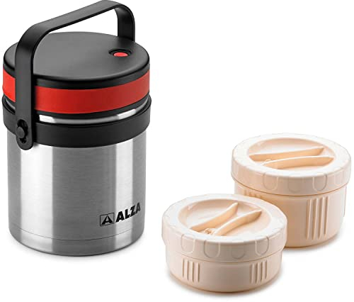 ALZA Lunch - Fiambrera de 1L, Acero Inoxidable, Lonchera Térmica, Compartimentos Extraíbles, Recipientes Individuales Sellados, Libre de BPA