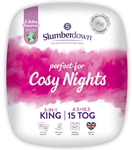 Slumberdown 3-in-1 All Seasons 13.5 Tog Double Duvet & 2 Pillows - 4.5 + 9 Tog Combi Double Quilt for All-Year Round Comfort | UK-Made, Soft Touch, Non-Allergenic, Washable (200 x 200cm)