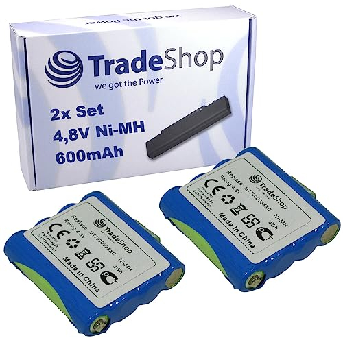 2X Trade-Shop Premium NI-MH Akku 4,8V 600mAh für DeTeWe Outdoor PMR 8000, Simvalley WT-100, Switel WT237, Oricom ersetzt MT700D03XXC LH060-3A44C4BT Simvalley PX-1755, PX-1761, PX-1754-919, PX-175-675