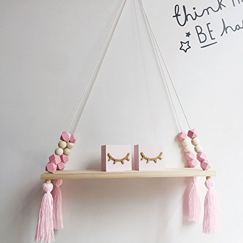 SpirWoRchlan Wandregal Schweberegal Holz Ständer Schaukel Hängenden Wandregal WandboardMacaron Board Mädchen Kinderzimmer Decor Größe: 38x14x1,2cm (Rosa)
