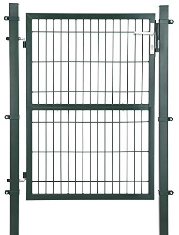 SONGMICS Gartentor, Gartentür, verzinkter Stahl, abschließbar, Tür 106 x 125 cm (B x H), rechteckiges Rohr, grün GGD175L