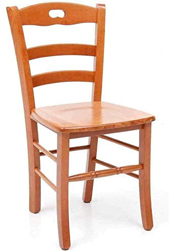 OKAFFAREFATTO MADDALONI Silla de madera modelo Lory con asiento de madera maciza de color cerezo ya montada