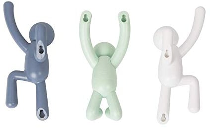 Buddy Wandhaken Dekorative Wandgarderobe Wandhaken zum Aufhängen von Mänteln, Schals, Taschen, Geldbörsen, Rucksäcken, Handtüchern und mehr, 3er Set Hell Mehrfarbig