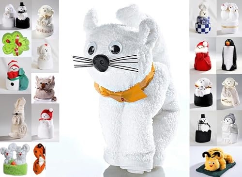 JACK Frottier Geschenk Set viele Modelle Handarbeit Origami Gästetuch Handtuch Waschhandschuh, Motiv/Art:Katze