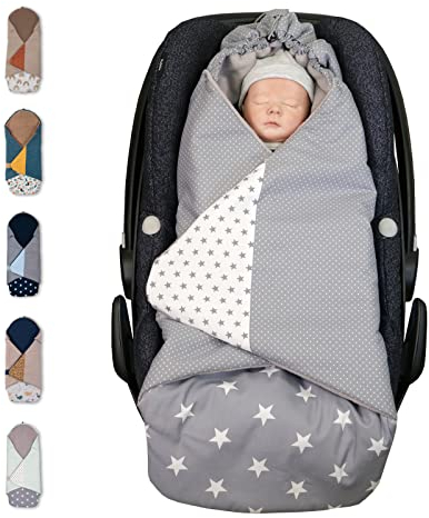 ULLENBOOM Einschlagdecke Babyschale, 100% OEKO-TEX Materialien, Graue Sterne (Made in EU) - Babydecke für Kindersitz oder Kinderwagen, kuschelige Decke für Babys, Ideal für Herbst und Winter