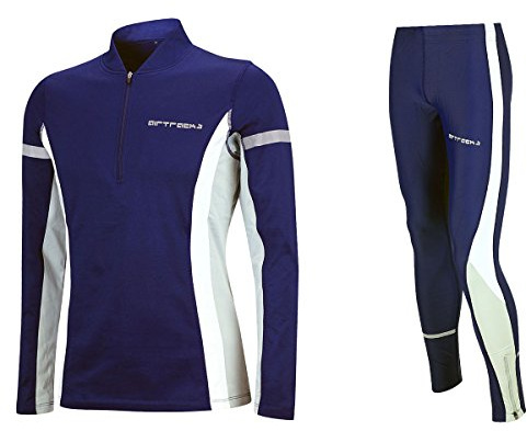 Airtracks Herren Winter Funtions Laufset - Funktions Thermo Laufhose Lang + Thermo Laufshirt Langarm - Warm - Atmungsaktiv - Reflektoren