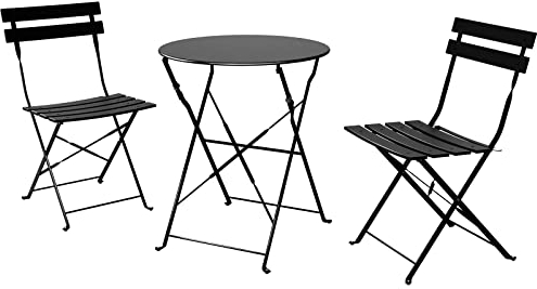 Grand patio Bistro Set 3 Stück, Gartenmöbel Set, Sitzgruppe 2 Stühle und 1 Tisch, Premium Stahl, Klappbar, Balkonset für Hof, Garten, draussen (Schwarz)