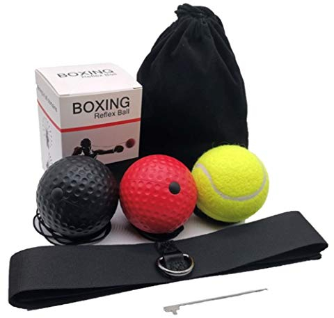 JGR SELECT Reflex Boxen Ball - Mit Stirnband 3 Schwierigkeitsstufen - Reflexball Speed Boxing Kopf Stirn - Fight Training Tennisball Boxtraining Boxball Speedball - Kopfband Trainingsball