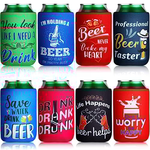 Beer Can Sleeves Beer Can Coolers Funny Quotes Neoprene Drink Cooler Sleeves for Cans and Bottles (4.9 x 3.7 Inch, 8)