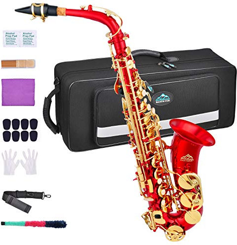 EASTROCK Kit completo de saxofón alto E plano para estudiantes principiantes con funda de transporte, boquilla, almohadillas para boquilla, guantes blancos, correa para el cuello