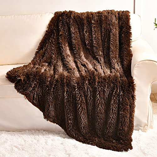 YUSOKI Braune Kunstfell-Überwurfdecke, 2 Schichten, 127 x 152,4 cm, weich, flauschig, flauschig, plüschig, bequem, warm, für Herren, Couch, Bett, Stuhl, Sofa, Schlafzimmer, Geschenk