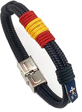 Hispania Colors – Pulsera con Bandera de España Nautilus Azul Marino – Cordón Náutico Resistente – Cierre de Acero Inoxidable – Hecha a Mano en España