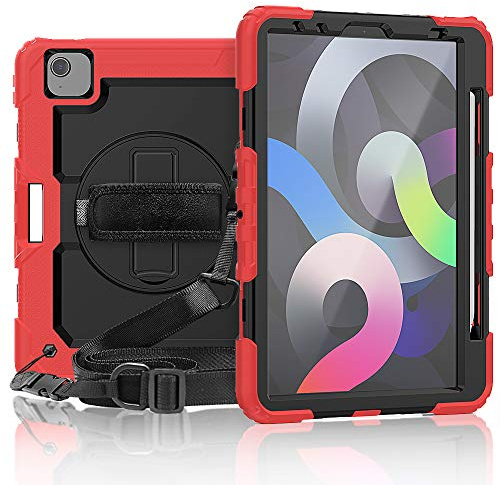 Lobwerk 4in1 Tasche für Apple iPad Pro 11 2020 Air 4 10.9 2020 Schutzhülle + Gestell Rot