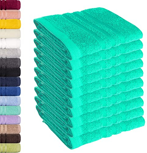 Lavea 10er Set Seiftuch 30x30 cm – Hochwertige Gästehandtücher 30x30 aus 100% Baumwolle, Frottierserie Elena – Saugstark, Waschbar und Strapazierfähig - Türkis
