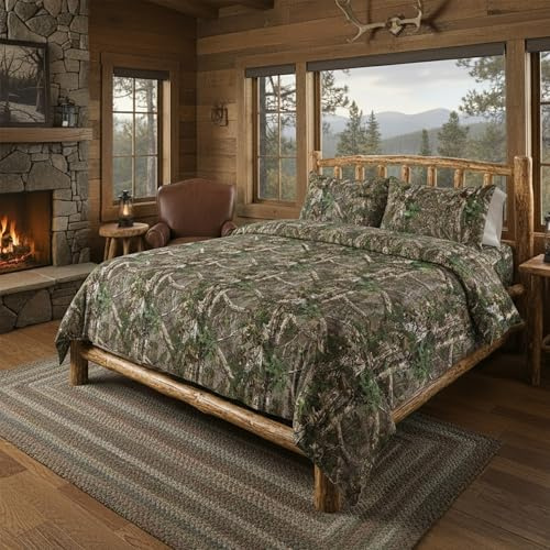Northwest Realtree Bettwäscheset, volle Größe, 1 Steppdecke, 1 Spannbetttuch, 1 Bettlaken, 2 Kissenbezüge, alle Jahreszeiten, Camouflage-Bettwäsche, Xtra Green Camo