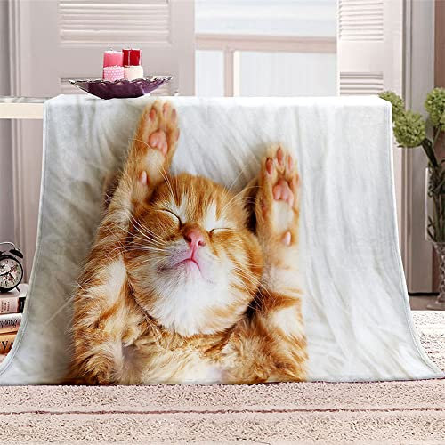 FANSU Coperta Plaid in Pile di Flanella, Microfibra Morbido Durevole e Caldo 3D Gatto Stampa Peluche Matrimoniale Coperte Copriletti per Letto Divano Soggiorno (Arancia,80x120cm)