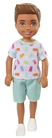 Barbie Chelsea Boy Doll (Brunette) Colorful Printed T-Shirt, Blue Shorts & White Shoes, Toy for Kids Ages 3 Years Old & Up