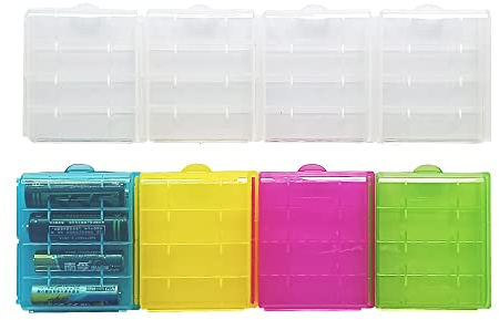 WYAN 8 Pcs Plastic Clear Cell Battery Storage Case,Cell Battery Storage Case Holder Box,for AA/AAA Batteries(5 colors)