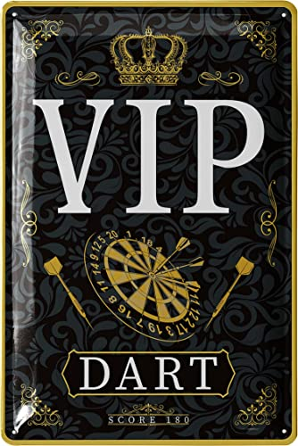 LANOLU Retro Blechschild Dart - Bar, Kneipen und Partykeller Dekoration - Irish Pub Deko Geschenk für Männer - Darts Metallschild VIP DART LOUNGE mit echtem Goldeffekt und Stanzung 20x30 cm