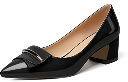 Elashe Damen Pumps Blockabsatz Spitze Zehen Block Heel Pumps Schwarz EU42
