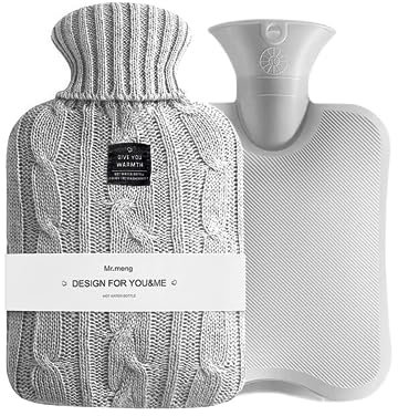 OliviaLiving Hot Water Bag Hot Water Bottle 2 Liters Heat Up and Refreezable Hot Cold Pack with Knit Cover for Pain Relief Hot Cold Therapy