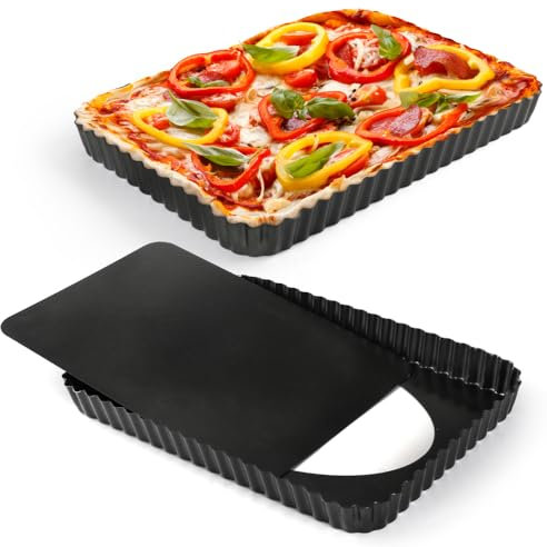 Cyimi Tarteform mit Hebeboden Rechteckige Quicheform, Pie Formmit Antihaftbeschichtung, Eckige Backform robuster Karbonstahl, gelochte Quicheform,Tartlettförmchen, 30.9 x 21.3 x3cm