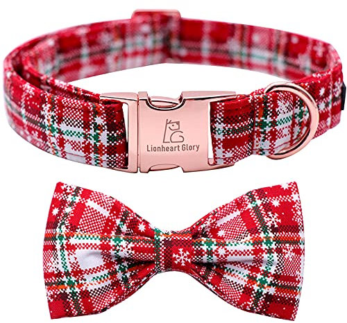 Lionheart glory Weihnachts-Hundehalsband mit Karomuster, verstellbares weiches Hundehalsband mit Fliege, Halsband mit Schleife für mittelgroße Hunde, Geschenk für Haustiere