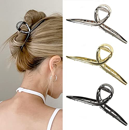 Grande clip per capelli in metallo grande forcina per capelli donna farfalla 5,3 ′ forcina per capelli in metallo di grandi dimensioni adatta per capelli lunghi e spessi 3 (argento, oro, nero)