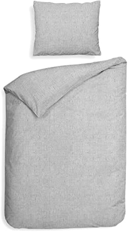 Heckett & Lane Flanell Bettwäsche 155x220 Franela Mist Grey Silbergrau Uni Melange