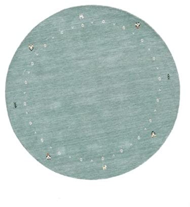 RUG PRINCE Wollteppich Gabbeh Muti 200x200 Handgewebt Rund Türkis Einfarbig a