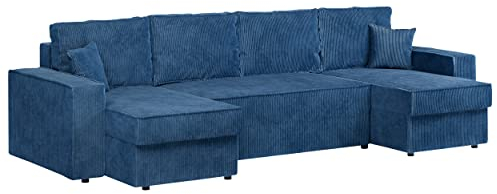 MKS MEBLE Sofa U-Form, Sofa mit Schlaffunktion, Wohnlandschaft, U-Form Couch, Bettsofa, Wohnzimmer U Couch - Polstersofa mit Bettkasten - Denver U Blau Poso