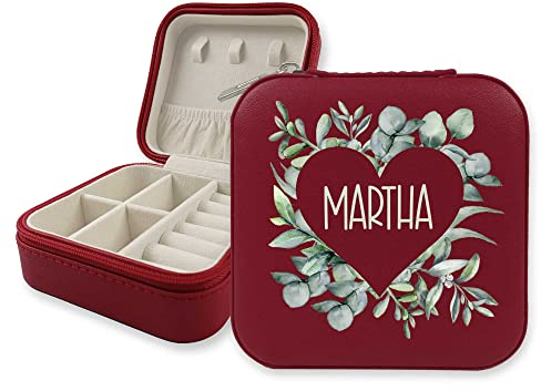 GRAZDesign Schmuckkästchen klein Reise für Schmuck Herz mit Namen, personalisiert Geschenke für Frauen, Aufbewahrung als Geschenk Geburtstag, Weihnachten, Valentinstag rot 10x10cm