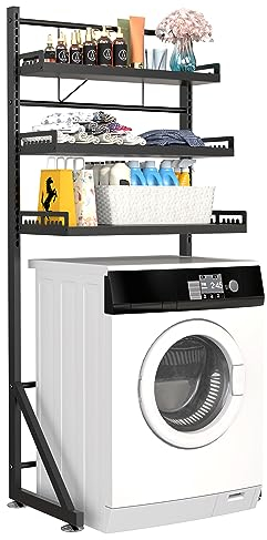 Supfirm 3-Tier Height Adjustable Washing Machine Storage Rack, Bathroom Large Storage Rack Organizer for Space Saver (Black)