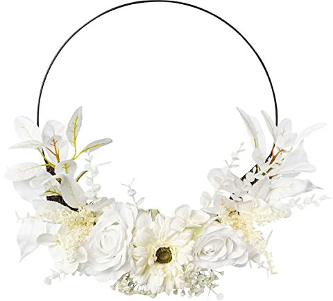 Home4You Blumenring - Weiß - Metall - Kunstblumen - Ø 40 cm