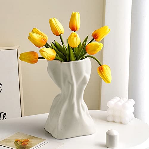 Knisterpapiertütenvase, einzigartiges Greif-Design, Keramikvase, minimalistischer, nordischer Boho-Ins-Stil für moderne Wohnkultur, Hochzeit, Schlafzimmer, dekoratives Geschenk (klein und weiß)